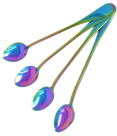 Pack of 4 Rainbow Long Handle Latte Spoons - Premium Stainless Steel Iced Tea & Coffee Spoons - Colorful Stirrers for Desserts, Ice Cream & Hot Drinks