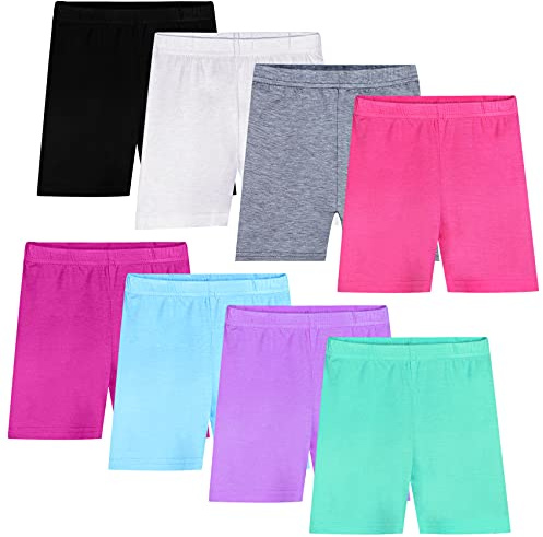 Auranso Girls Cycling Shorts Breathable 8 Pack Kids Dance Shorts Under Dress Comfy Childrens Cycle PE Shorts for Girls Age 8-10, Color C (Tag 170)