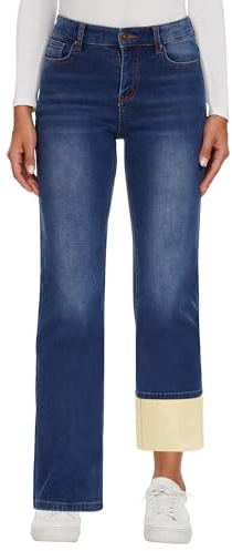 KDF Fleece Lined Bell Bottom Jeans Women High Waisted Wide Leg Jeans for Women Winter Lined Bell Bottom Jeans Pants Dark Blue Size 12