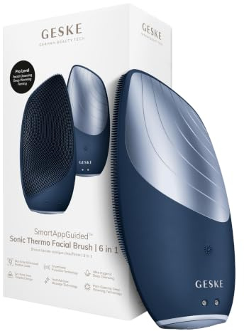 GESKE SmartAppGuided™ Sonic Thermo Facial Brush | 6 en 1 | Limpieza de la piel | Cepillo de limpieza con función térmica | Masajeador facial | Cepillo facial eléctrico | Dispositivo de limpieza facial