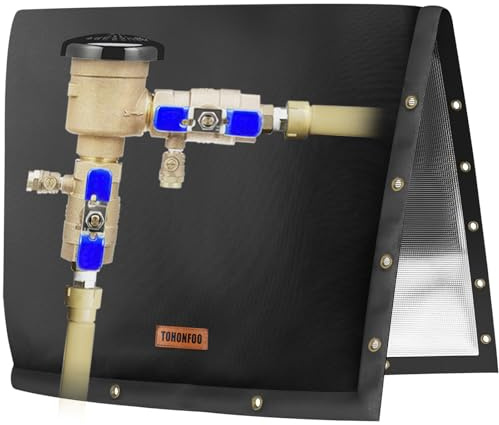 TOHONFOO 2-Way Opening Backflow Preventer Pipe Insulation Cover (5°F) - Irrigation Sprinkler Valve Cover - Water Well Pump Cover - Sturdy 5 Layers for Winter Freeze Protection (30W x 24H, Black)