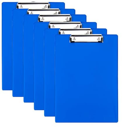 Klemmbrett A4, 6er Schreibbrett mit Gummierter Metalklemme, Zwischenablage Schreibblock mit Aufhängeose für die Tägliche Arbeit - Blau