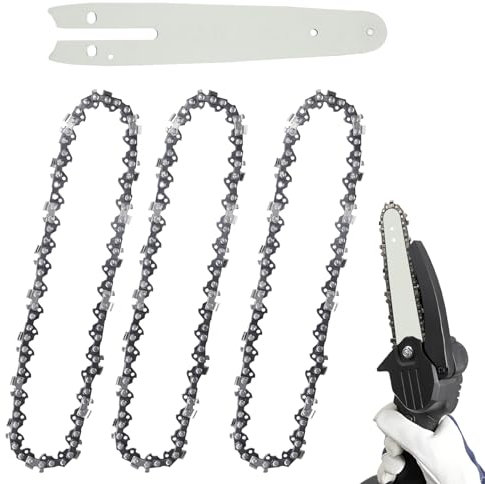 5 mini cadenas de motosierra con barra de cadena de sierra de repuesto, cadena de motosierra pequeña de 6 pulgadas, hoja de motosierra de acero de 1/4 para podar árboles, mini motosierras de mano