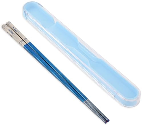 KALIONE Wiederverwendbare Edelstahl-Essstäbchen, 1 Paar mit Lasergraviertem Phoenix-Muster und Pull-Design-Etui (Blau)
