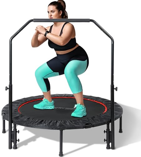 40/48 Foldable Mini Trampoline for Adults 450/600 LB Rebounder Trampoline with Adjustable Foam Handle for Home Gym Small Exercise Trampoline for Indoor or Garden Workout