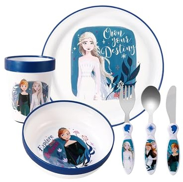 Frozen Kids 6 Piece Reusable Dinner Set - Plate/Bowl/Cup/Knife/Fork/Spoon - Childrens Dinnerware Tableware Cutlery Set