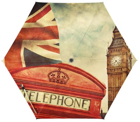 ISAOA Reise-Regenschirm, Vintage, Union Jack, London, faltbarer Regenschirm, automatisches Öffnen, Schließen, tragbarer Regenschirm, starker Fiberglas-Rahmen, verstärkter Baldachin, UV-Regenschirm,