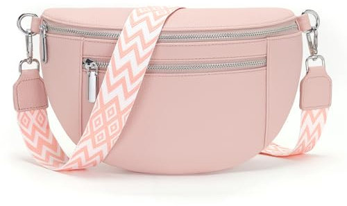 Zyig bauchtasche damen kleine,handtasche umhängetasche damen,Made of Vegan PU Leather Elegante Gürteltasche, Breiter Riemen,Rosa Brusttasche