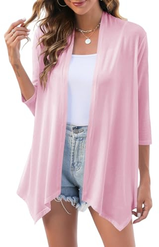 Uvog Women's Casual 3/4 Sleeve Cardigan Lightweight Summer Wrap Jacket Soft Open Front Cardigans Pink XL