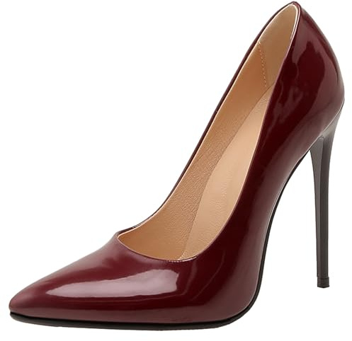 XIEPP Escarpins Stiletto sexy avec bout pointu - Talons hauts à enfiler pour femme - Design minimaliste et classique avec talon ultra fin, rouge bordeaux, 38 EU