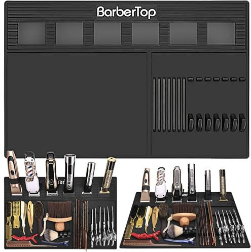 Magnetic Barber Mats for Clippers, with 6 Magnets & Dedicated Slots - 19.29x12.6 Anti-Slip Heat Resistant Barber Station Organizer Mat, Scissors, Combs & Salon Tools Pad for Grooming Table Tray