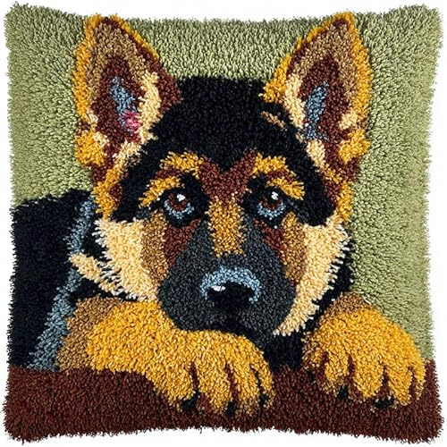 YarnAdventures Cane animale Kit Gancio Di Chiusura,Cucciolo di pastore tedesco,Fai Da Te Cuscino Ricamato Del Cuscino,Crochet Kit per Adulti Bambini Principianti,43x43cm