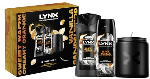 Lynx Black Vanilla Fine Fragrance Kit Gift Set with a body spray, a body wash and a Candle perfect for any occasion 2 piece