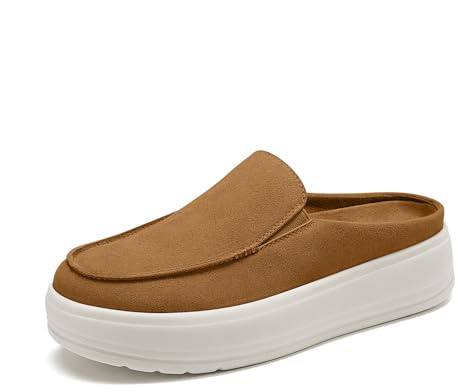 Rihero Platform Mule Shoes for Women Dressy Casual Slip On Clogs Lightweight Comfort Brown Mules for Everyday Wear Work Size 7
