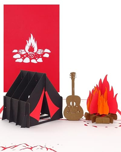 '3d pop up carta Camping – Tenda AM falò & chitarra – Biglietti di compleanno Path Finder, carta – Buono viaggio campeggio biglietti d' invito & BUONO REGALO