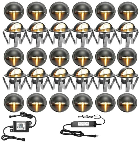 FVTLED WiFi Deck Lights, WiFi Controlled 30pcs Low Voltage LED Deck Lights Kit Φ1.38 Outdoor Recessed Step Stair Warm White LED Lighting Compatible with Alexa Google Home, Black