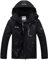 Memoryee Herren Ski Jacke Warmer Gefüttert Winter Fleece Mantel Wasserdichter mit Abnehmbarer Kapuze Outdoorjacke/Black/XL