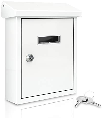 SereneLife Weatherproof Wall Mount Mailbox-Outdoor Galvanized Metal Key Large Capacity, Commercial Rural Home Decorative & Office Business Parcel Box Package Drop Slot Secure Lock, White