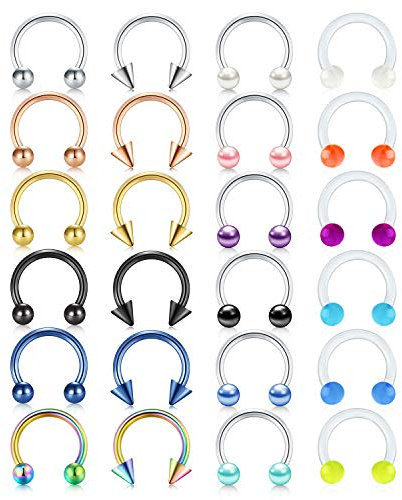 Rajnard 24er Septum Piercing Septum Ring 16G 8mm Hufeisenring aus Chirurgenstahl Perle Nasenpiercing Nasenringe Lippe Tragus Helix Piercing schmuck Frauen Männer