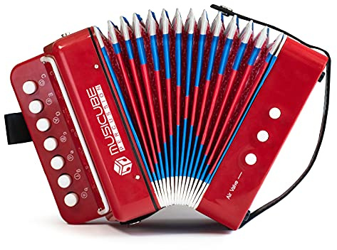 MUSICUBE Kids Accordion Instrument Toys 10 Keys Button Small Accordion for Boys & Girls Educational Musical Instrument Toys Christmas Gift Choice (RED)