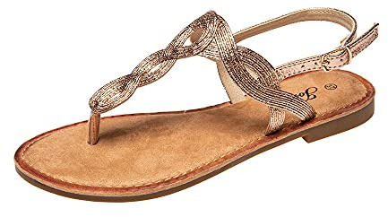 JOMIX Sandales Femme Sandales Plates Femme avec Tressées en Cuir, Boucle Réglable, Semelle Antidérapante, Idéales Pour L'Été Voyage Piscine Plage, B Or rose, 39 EU