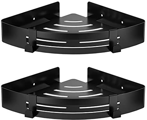 SXCDD Estantería de ducha triangular negra sin troquelado para cuarto de baño, cesta de almacenamiento con gancho, estante de ducha de esquina