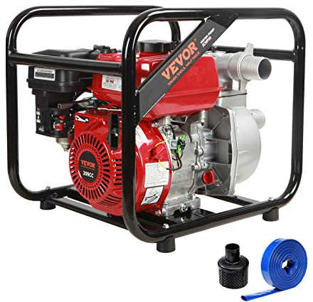 VEVOR Trash Pump 2 inch, 7HP 142 GPM, 4-Cycle Engine, Gas Powered Water Pump 148ft Lift, Gasoline Engine Water Pump 22ft Suction, Water Transfer Pump with 25ft Hose, EPA Certified