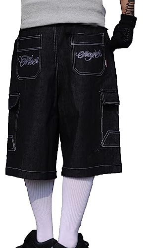 pantaloncini jeans uomo casual jeans uomo corti larghi jeans uomo ricamo hipster 3/4 lunghezza pantaloncini cargo uomo abbigliamento streetwear hip hop retrò baggy jeans uomo pantaloni da skate