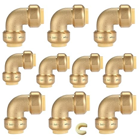 GUOFIS 3/4 90-Degree Pushfit Elbow,10 Pack Push-fit Elbows with 1 Pack Disconnect Clip, Push-to-Connect Plumbing Fittings for PEX, Copper, CPVC