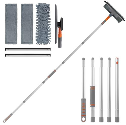 Fensterwischer-Reiniger, Professioneller Fensterputzer Fensterabzieher mit Drehbarem Kop und Teleskopstiel von 58 bis 200cm, Glasreinigungswerkzeuge für Hohe Fenster im Innen- und Außenbereich
