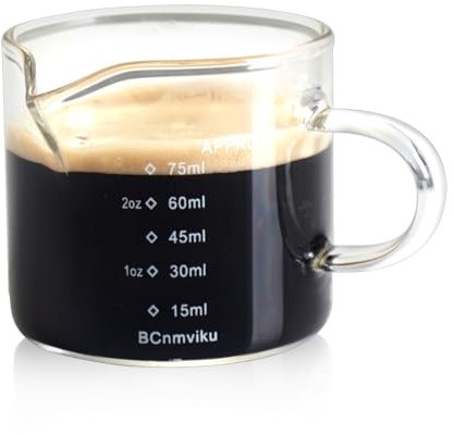 BCnmviku 75ml Espresso Shot Glass,V-Shaped Pouring Spout Glass Measuring Cup,Espresso Cup for Coffee, Cappuccino,Latte,Wine (2)
