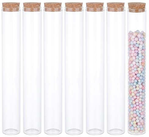 BENECREAT 10Pcs Tube à Essai en Verre de 110 ml avec Bouchon en Liège, Mini Pots de Bouteilles en Verre Plat Transparent pour Cadeaux de Fête, Candy, Épices, Perles