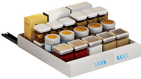 DZAY Teleskopschublade Pull Out Drawer,Ausziehbare Schublade Küche zum Kleben Küchenorganisator Küchenschrank Organizer,Kein Bohren und Nageln erforderlich Schrank Organizer (Weiß, 46-68cm)