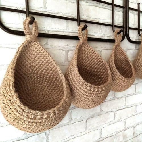 Hanging Wall Baskets, Kitchen Fruit Storage Organiser, Hand Woven Wall Mounted Vegetable And Fruit Basket,Handmade And Green Activity(D（W21 X H21 X23cm）)