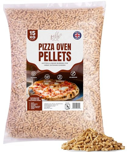 Pelle & Sol 15kg Wood Pellets - Premium Fuel for Pizza Ovens & Grills, High Heat Output - Ideal for Pellet Pellet Smokers, BBQs - Easy-Light Cooking Pellets - Bagged for Easy Storage & Handling