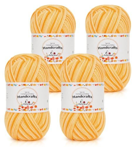 Aeelike 200 g (4 x 50 g) virkgarn, bomull för stickning, hållbart amigurumiset polyakryl bomullsgarn, 5-lagers färgat mjölk bomullsgarn, gul