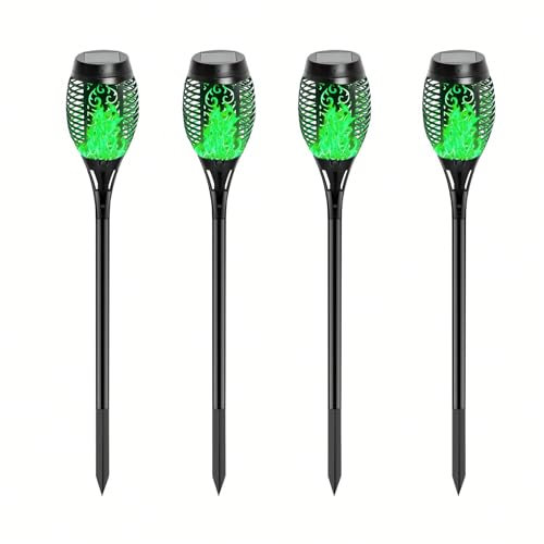 HAKSEIFA 4 Pack Outdoor Solar Flame Light,Solar Lights Outdoor for Garden Decorations with Flickering Flame,IP65 Waterproof Solar Powered Yard Lights Torch Light for Lawn Patio Pathway Decor (Green)