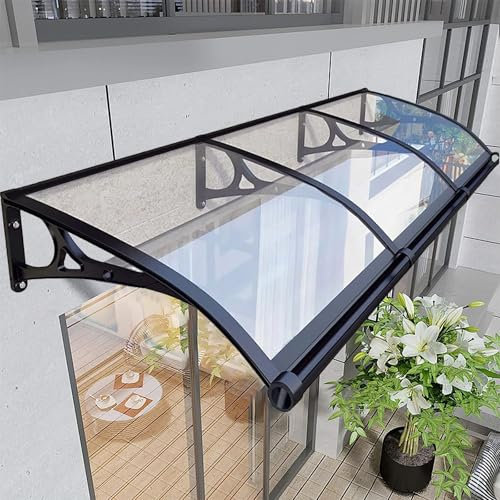 Auvent Porte d'Entrée, Marquise de Porte Exterieur, Auvent de Porte et fenêtres, Auvent de terrasse, Marquise en Polycarbonate Résistante, Contre La Pluie et UV, Neige-Transparent-60x160cm