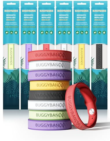 BuggyBands Mosquito Repellent Bracelets,12 Pack Silicone Mosquito Repellent Bands with DEET Free, Natural & Waterproof Bug Wristbands for Kids and Adults, Outdoor Traveling Protection