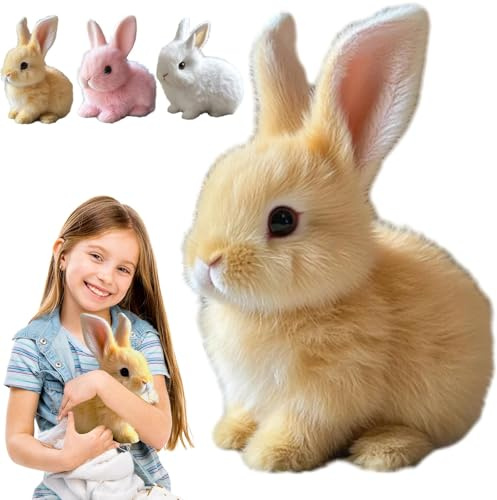 RuiDay Bunby - Jouet De Lapin Interactif Réaliste, Jouet Lapin de Pâques, Jouets De Lapin en Peluche Réaliste, Jouets en Peluche électronique pour Enfants (Jaune)