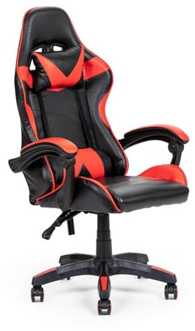 Sedia Gaming Rosso Nera Ergonomica – Design Sportivo, Schienale Alto Reclinabile, Seduta Confortevole in PVC, Girevole, Perfetta per Ufficio, Studio, Gamer e Streamer