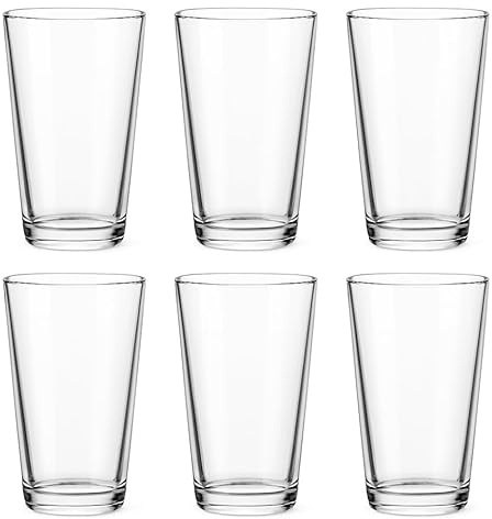 16 oz Pint Glasses Set of 6 – Premium Clear Drinking Glasses with Heavy Base, Durable Dishwasher Safe Beer Glasses for Home Bar, Cocktails, Water & Everyday Use