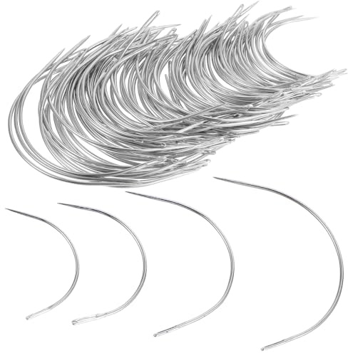 Xinjoduz 96 Stück Gebogene Nadeln Set, 4 Größen Gebogene Nähnadel Ledernadel Polsternadel zum Nähen Rundnadel Nähnadeln Gebogen Zubehör Leder Nähen für Handwerk Lederarbeiten Polsterprojekte