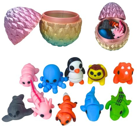 Koala Studio 10 Miniature di Animali con Uovo Stampate in 3D Giocattoli Articolati Antistress Decorazioni da Scrivania Regali per Feste e Premi per Bambini