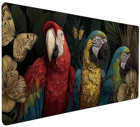 Musmatta XXL Fågel, Fjäril Musmatta Gaming 1600x800x3mm, Skrivbordsmatta med Sydda Kanter, Halkfri Musmatta, Skrivbordstillbehör, Rato Gamer Matta, för PC-spelare E-6791