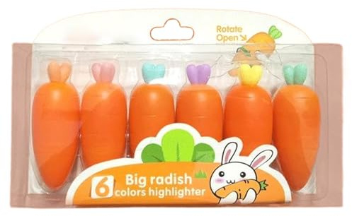 Lot de 6 marqueurs carotte de 12,7 cm - Joli stylo de dessin animé - Portable et créatif - Mini marqueurs kawaii pour graffiti, dessin, remplissage de couleur