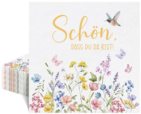 40 Papierservietten Wildblume, 16,5 cm, Schön Dass Du Da Bist