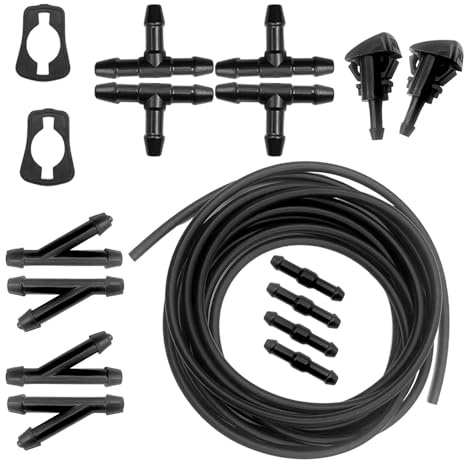 Kit de manguera de limpiaparabrisas - Suministros de tubería para limpiaparabrisas delantero - Tubería de líquido de lavado universal de 5 m con 12 conectores de manguera, 2 boquillas y 2 juntas