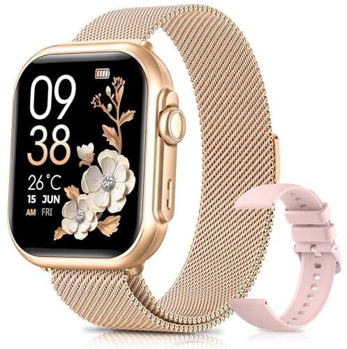 Oliimptek Smartwatch Donna con 100 Giorni, 1000mAh Batteria, 1.83” HD Orologio Fitness con Frequenza Cardiaca, SpO2, Sonno, 120+ Sport Smartwatch con Chiamata, Notifiche Messaggi iOS Android Oro Rosa