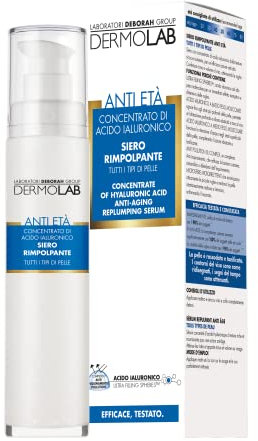 Dermolab - Siero Viso Acido Ialuronico Rimpolpante Antietà, per Tutti i Tipi di Pelle, Leviga le Rughe con un Effetto Filler, Idrata in Profondità e Restituisce Elasticità, Antiossidante